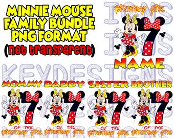 Minnie Mouse birthday #7 FAMILY BUNDLE + personalized birthday girl file! Digital PNG file