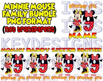 Minnie Mouse birthday #9 FAMILY BUNDLE + personalized birthday girl file! Digital PNG file