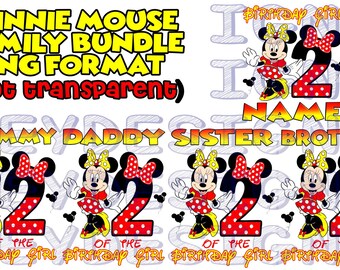 Minnie Mouse birthday #2 FAMILY BUNDLE + personalized birthday girl file! Digital PNG file