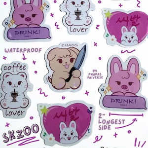 SKZOO Stickers Series 1 – Dwaekki, Jiniret, Puppym & Leebit | Stray Kids Kpop Stickers