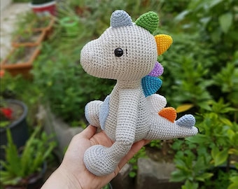 Crochet Dinosaur Plush Doll: Colorful Handmade Nursery Decor