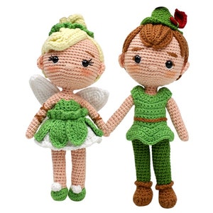 Peter Pan and Tinker Bell Crochet Amigurumi Toy Doll, Cartoon Movie Plush Accessory, Gift For Him, Gift for Her