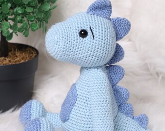 Crochet Blue Dinosaur Amigurumi, Nursery Decor, Baby Shower Gift