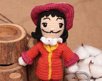 Captain Hook Crochet Amigurumi Toy Doll, Cartoon Movie Plush Accessory, Gift For Him, Gift for Her