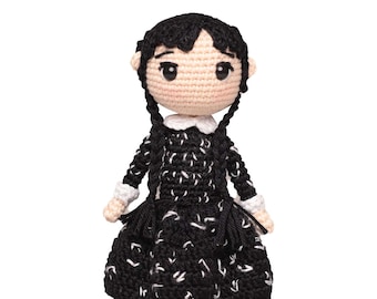 Wednesday Addams Family Crochet Amigurumi Toy Doll, Cartoon Movie Plush Accessory, Gift For Him, Gift for Her