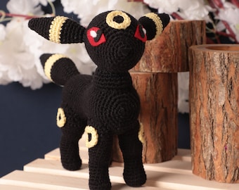 Umbreon Crochet Doll, Pokemon Eevee Amigurumi Toy, Gift for Him, Gift for Her