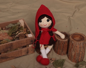 Little Red Riding Hood Crochet Doll, Amigurumi Plush Toy