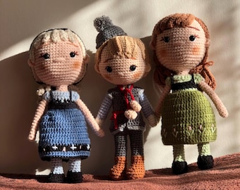 Crochet Elsa Anna Kristoff Doll Kid Baby Gift, Frozen Characters Amigurumi Plush Doll Gift for Nursery