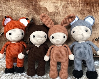 Peter Pan Lost Boys Animal Crochet Kid Baby Gift, Peter Pan Characters Amigurumi Toy Doll Gift for Nursery