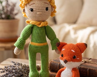Handmade Crochet Little Prince and Fox Amigurumi Set, Inspired by The Little Prince, Cute Plush Gift, Nursery Decor