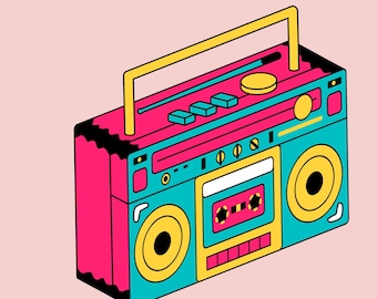 Retro Boombox SVG, anos 80 e 90, MTV, Rádio, Old school
