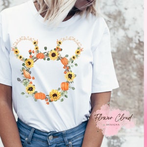 Sunflower Mickey, Pumpkin Minnie Mouse, Fall Sunflower Mouse Ears, Theme Park Iron On, Fall Sublimation