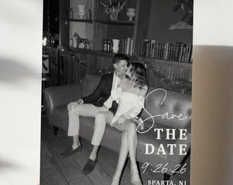 Save The Date with Photo Template, Wedding Announcement Digital Download, Modern Design Engagement Photo Save The Date Card Printable