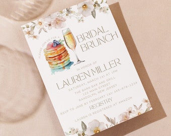 Brunch and Bubbly Invitation Template, Floral Bridal Brunch Invitation, Champagne Bridal Shower, Bridal Shower Printable Invite, Mimosa