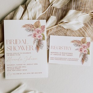 Bridal Shower Invitation Template, Pampas Bridal Shower Invitation, Boho Bridal Shower Invitation, Pink Bridal Shower, Bridal Shower Invite