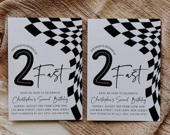Two Fast Birthday Invitation Template, Second Birthday Invitation, Race Car Second Birthday Party Invite, Two Fast Birthday, Two Fast