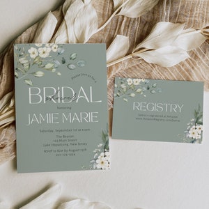 Bridal Shower Invitation Template, Sage Green Bridal Shower Invitation Set, Floral Bridal Shower Invitation, Eucalyptus Greenery Invitation