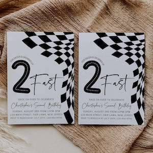 Two Fast Birthday Invitation Template, Second Birthday Invitation, Race Car Second Birthday Party Invite, Two Fast Birthday, Two Fast