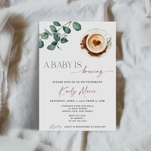 Editable Neutral A Baby is Brewing Baby Shower Invitation, Coffee Themed Baby Shower Invite, Baby Shower Invitation, Downloadable Invite