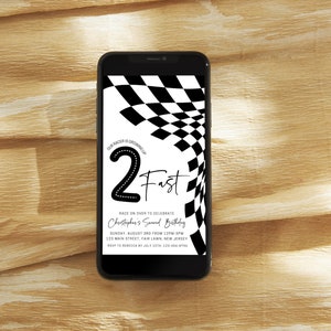 Two Fast Birthday E-vite Template, Second Birthday Evite, Race Car Second Birthday Party Invite, Two Fast Birthday, Two Fast Electronic