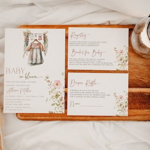 Boho Wildblumen-Babyparty-Einladungspaket, Wildblumen-Babyparty-Einladungsvorlage, Baby in Bloom, bearbeitbares Babyparty-Einladungsset