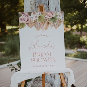 Bridal Shower Welcome Sign Template, Boho Pampas Bridal Shower Welcome Sign Editable Template, Boho Bridal Shower, Pink Floral Welcome Sign