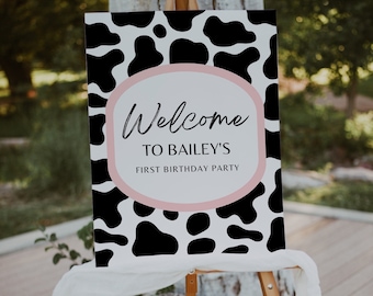 Holy Cow I'm One First Birthday Party Welcome Sign Template, First Rodeo Welcome Sign, Girls First Rodeo Sign, Cowgirl Birthday Party