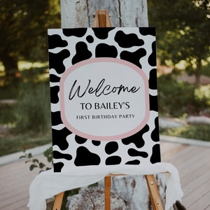 Holy Cow I&#39;m One First Birthday Party Welcome Sign Template, First Rodeo Welcome Sign, Girls First Rodeo Sign, Cowgirl Birthday Party