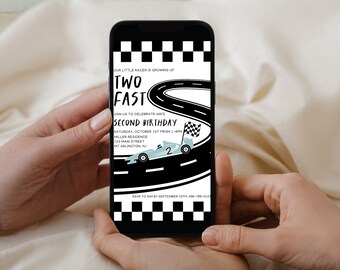 Editable DOS invitaciones electrónicas de cumpleaños rápido, dos invitaciones digitales rápidas, dos invitaciones de cumpleaños rápidas, invitación de segundo cumpleaños de Race Car