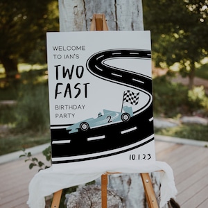 TWO Fast Birthday Willkommensschild, Zwei schnelle Geburtstagsdekoration, Fast One Geburtstagsvorlage, Rennwagen Willkommensschild, Two Fast Willkommensschild Digital