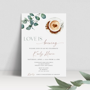 Editable Bridal Brunch Invite, Love is Brewing, Coffee Bridal Shower Invitation Template, Bridal Breakfast Invitation, Coffee with the Bride