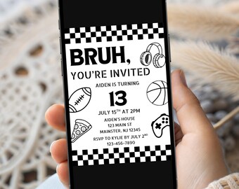 Bruh You're Invited Text Message Invite, Boy Birthday Invitation, Any Age Boy Invitation Template, Bruh You're Invited, Teenage Boy Party