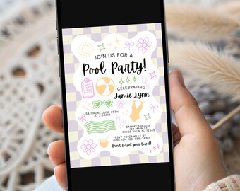 Girls Pool Party Invitation, Editable Pool Party Invitation Template, Teen Girl Pool Party, Pre Teen Girl Pool Birthday Party Digital Evite