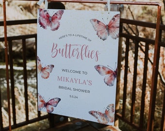 Butterfly Bridal Shower Welcome Sign, Here's To a Lifetime of Butterflies Bridal Shower, Bridal Shower Sign Template, Digital Download