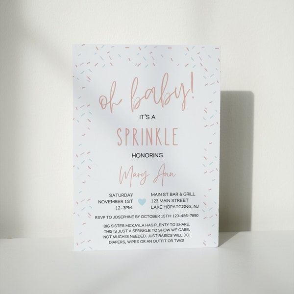 Editable Baby Shower Sprinkle Invitation Template, Baby Shower Sprinkle Template, Sprinkled With Love, Neutral Sprinkle, Baby Sprinkle