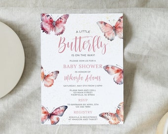 Butterfly baby shower, een kleine vlinder is onderweg uitnodiging, Butterfly baby shower uitnodiging sjabloon, bewerkbare uitnodiging, digitaal
