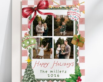 Editable Whimsical Christmas Card Template, Hand Drawn Trendy Editable Canva Template Family Holiday Greeting, Instant Digital Download