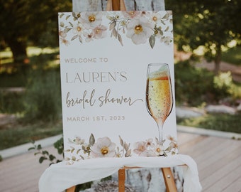 Petals and Prosecco Bridal Shower Welcome Sign, Bridal Brunch Welcome Sign, Bridal Shower Welcome Sign Template, Pink Floral Bridal Shower