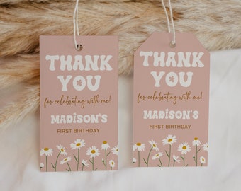 Modèle d’étiquettes de faveur d’anniversaire Daisy, étiquettes de remerciement ONEderful Birthday Party, faveurs de premier anniversaire Daisy, étiquettes de faveur Boho Daisy modifiables