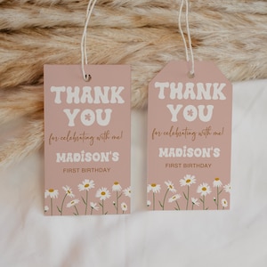 Daisy Birthday Favor Tags Template, ONEderful Birthday Party Thank You Tags, Daisy First Birthday Favors, Editable Boho Daisy Favor Tags