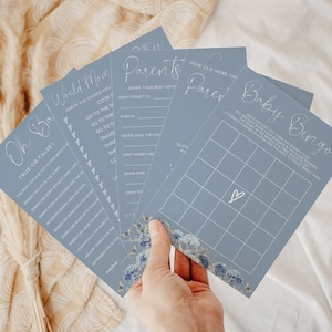 Baby in Bloom, Boy Baby in Bloom Baby Shower Games, Baby in Bloom Game Bundle, Blue Floral Baby Shower Games, Dusty Blue Baby Shower Games