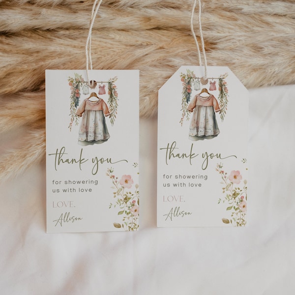 Boho Wildflower Baby Shower Favor Tags, Wildflower Baby Shower Favor Tag Template, Baby in Bloom Thank You Tag, Editable Flower Favor Tag