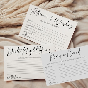 Hochzeit Ratschlag Karte Bundle, Brautparty Spiel Bundle Vorlage, Brautparty Ratschläge und Wünsche für Paare Rezept Karte Datum Nacht Ideen