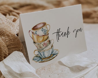 Bridal Tea Party Thank You Card Template, Tea Party Thank You Card Template, Baby Tea Party Thank You Card, Tea Party Thank You Favors