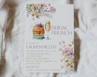 Brunch and Bubbly Invitation Template, Floral Bridal Brunch Invitation, Champagne Bridal Shower, Bridal Shower Printable Invite, Mimosa