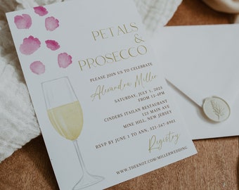 Editable Petals and Prosecco Bridal Shower Invitation Template, Petals and Prosecco Bridal Shower Invitation, Floral Bridal Shower Invite