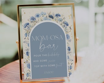 Baby in Bloom, Boy Baby in Bloom Baby Shower, Baby in Bloom Mom-osa Bar Sign Template, Momosa Bar Baby Shower Sign, Blue Floral Baby Shower