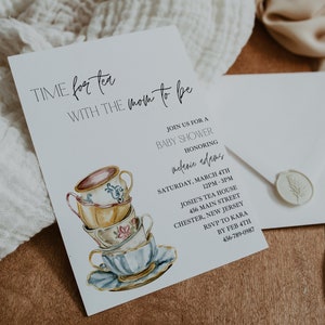 Baby Tea Party Einladung, Tea Party Baby Shower, Zeit für Tee mit der werdenden Mutter, Baby Shower Einladung, DIY Einladung, geschlechtsneutral