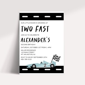 Two Fast Birthday Invitation, Two Fast Birthday Invitation Template, Two Fast Second Birthday, Race Car 2nd Birthday Invitation Template