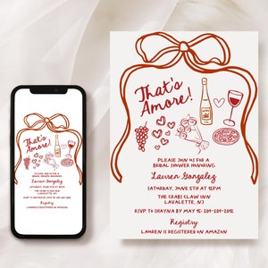 Thats Amore Bridal Shower Invitation Template, Thats Amore Evite, Hand Drawn Italian Bridal Shower, Italian Bridal Shower Invitation Digital